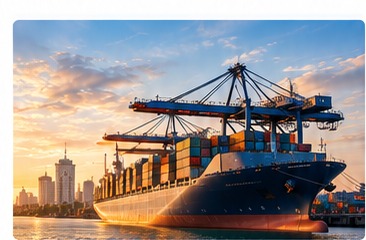 Containerschiff bei der Verladung im Hafen